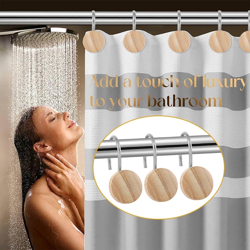 JTDTH Shower Curtain Hooks, Wood Decorative Shower Curtain Rings, Modern Round Log Shower Curtain Hangers, 12PCS Shower Hooks for Shower Curtain Rod, Bedroom, Living Room (Silvery 1) - Image 5